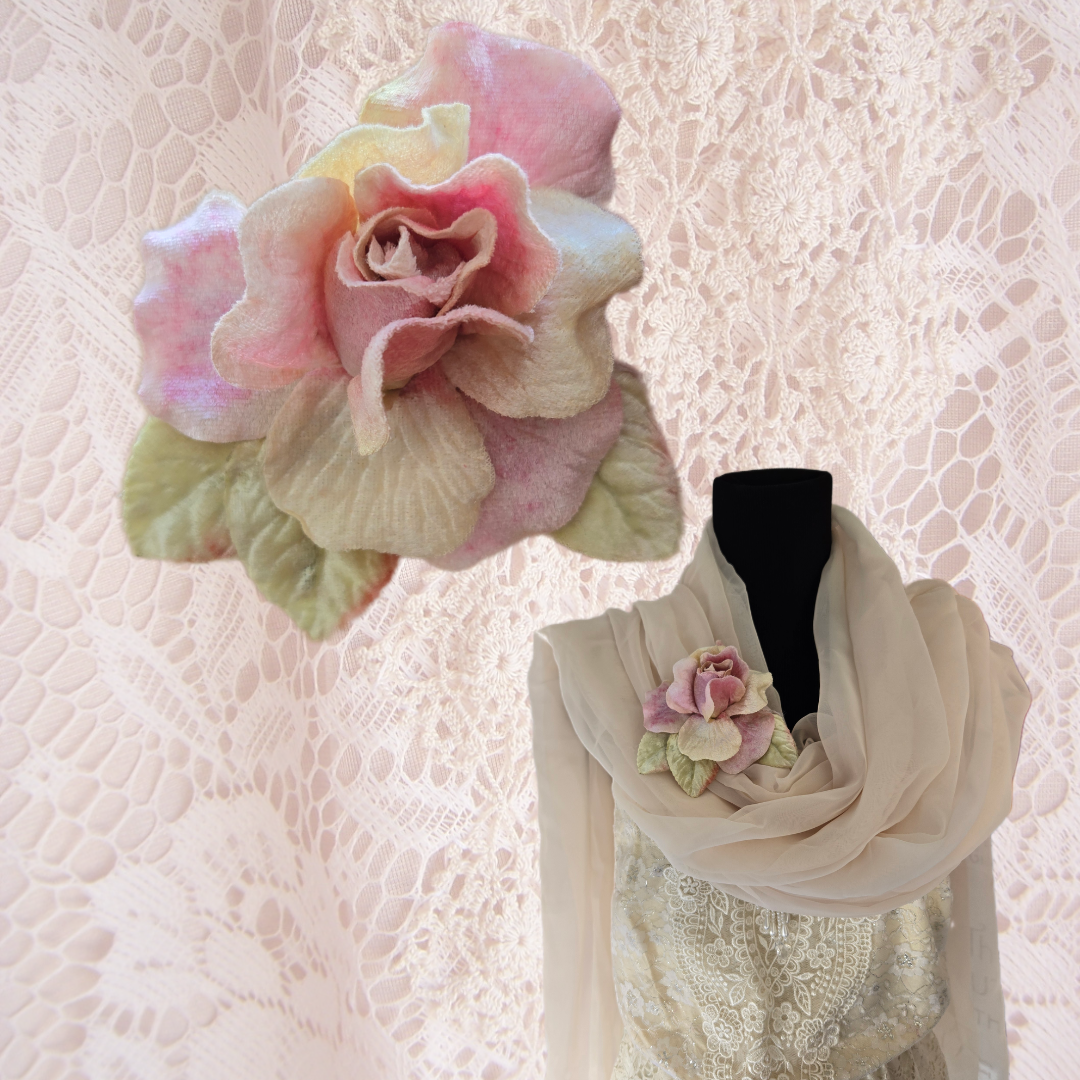 Ethereal Romance | Pink | Brooch | Handmade Blush Pink Velvet Rose Millinery Pin