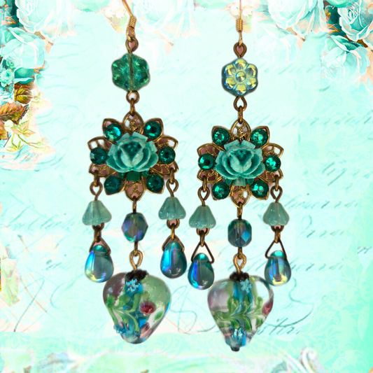 Ethereal Romance | Blue | Earrings | Sweetheart Aqua Rose
