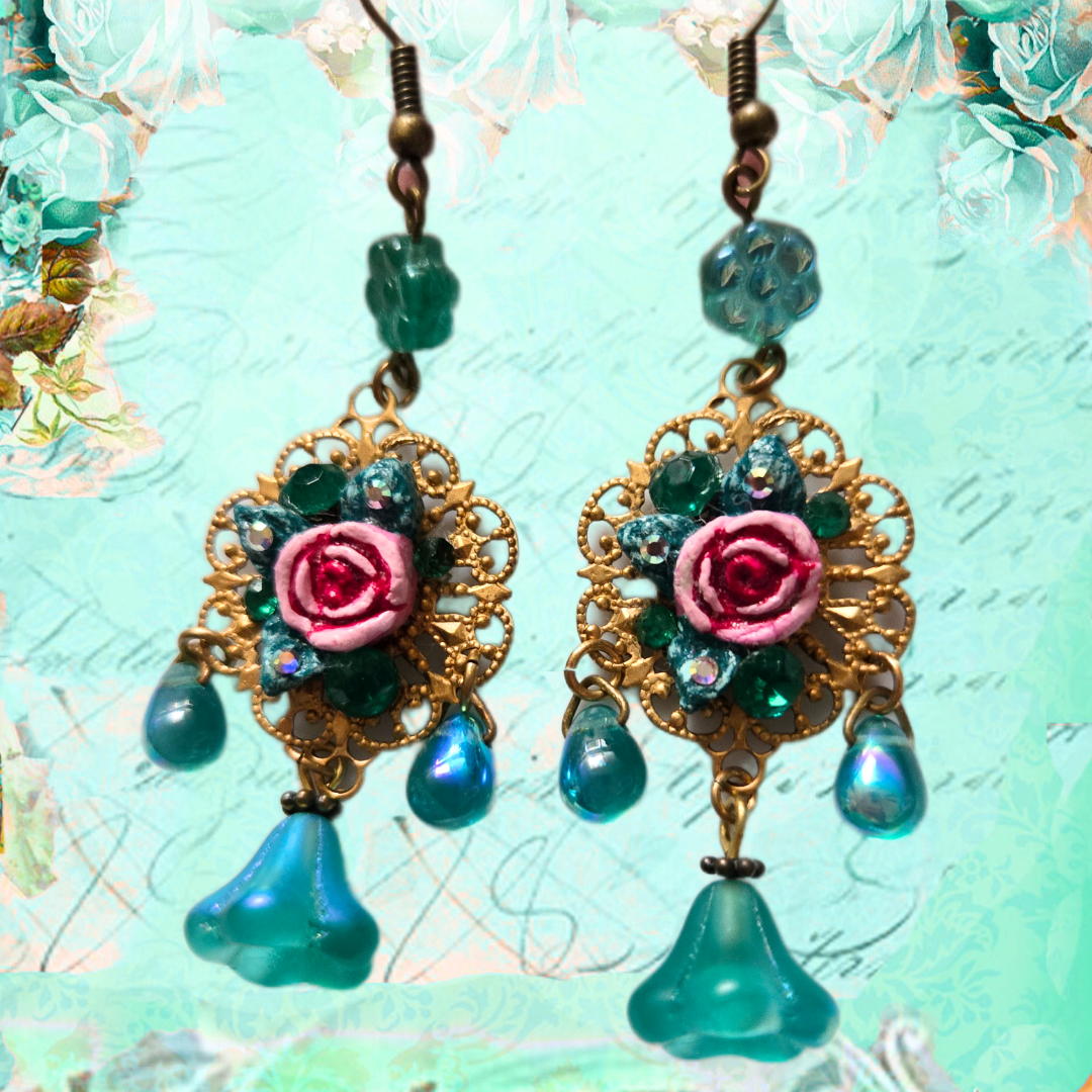 Ethereal Romance | Blue | Earrings | Turquoise Melody Rose Tear Drop