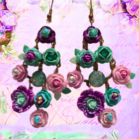 Sold - Ethereal Romance | Blue | Earrings | Dripping Flower Garland In Pastels