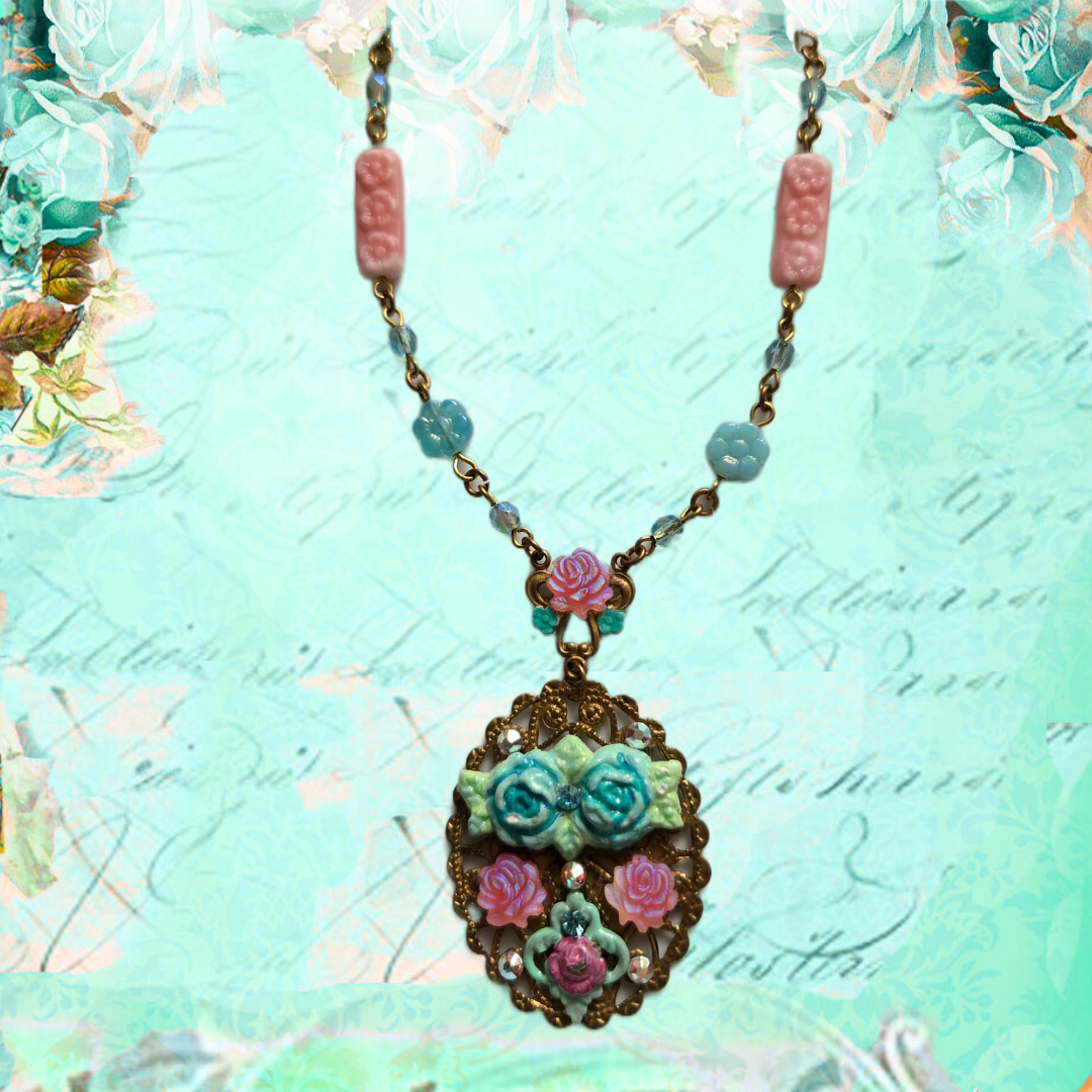 Ethereal Romance | Blue | Necklace | Cameo Rose 1920's Inspired