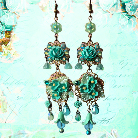 Ethereal Romance | Blue | Earrings | Hydrangea Blue & Rose Chandelier Drops