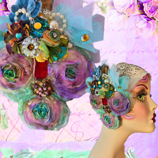Ethereal Romance | Rainbow | Hair Clip | 1920s Style Handmade Rose and Millinery Jewel