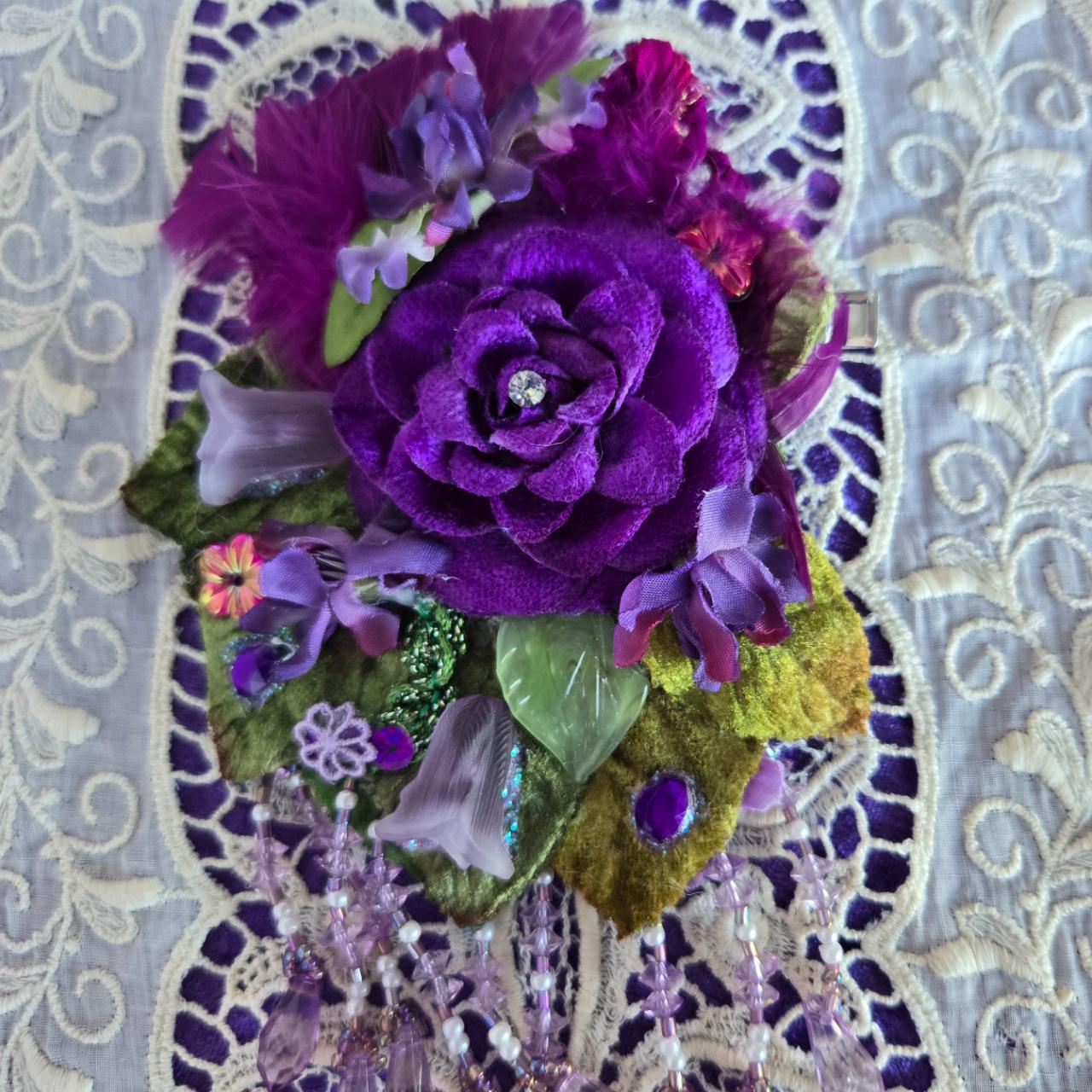 Vintage Glamour | Purple | Hair Jewel | Rose Velvet Millinery Hair Clip - 1920s Flapper Style