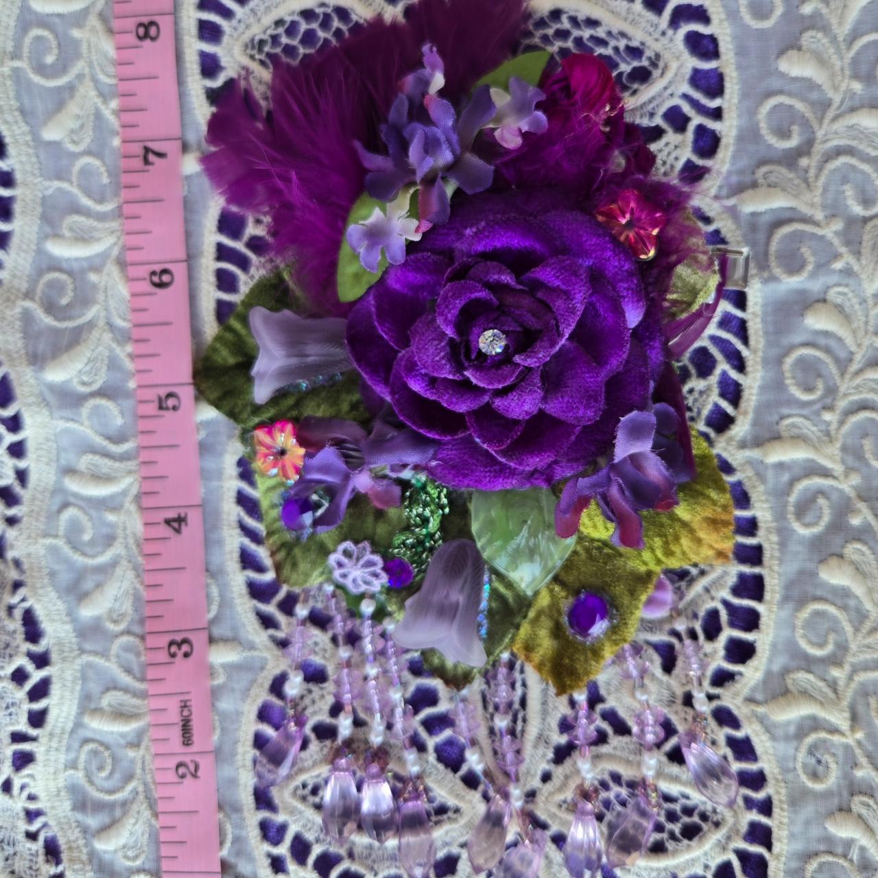 Vintage Glamour | Purple | Hair Jewel | Rose Velvet Millinery Hair Clip - 1920s Flapper Style