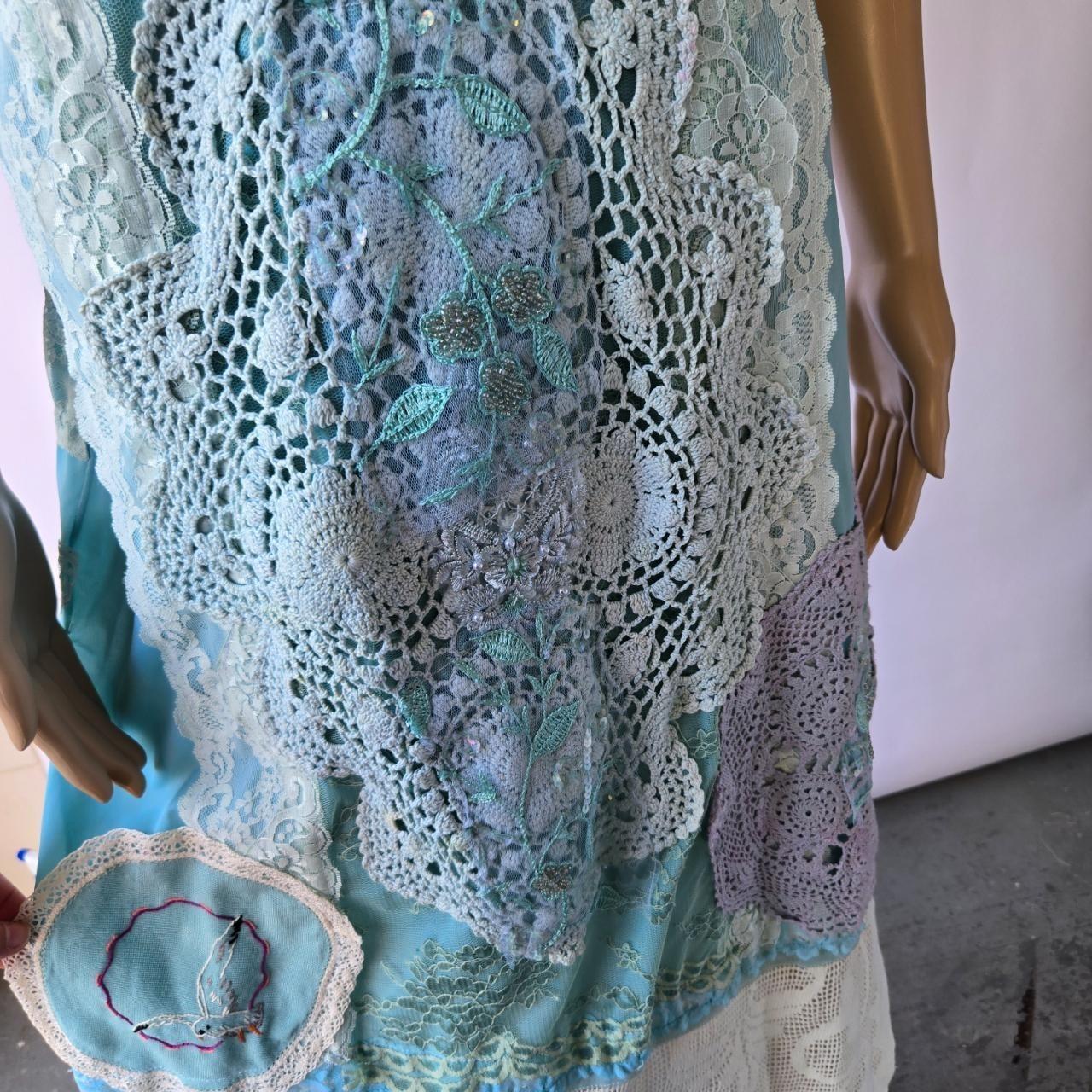 Ethereal Romance | Blue | Dress| Ocean Melody Embroideries, Lace, Crochet and Roses | Size Large