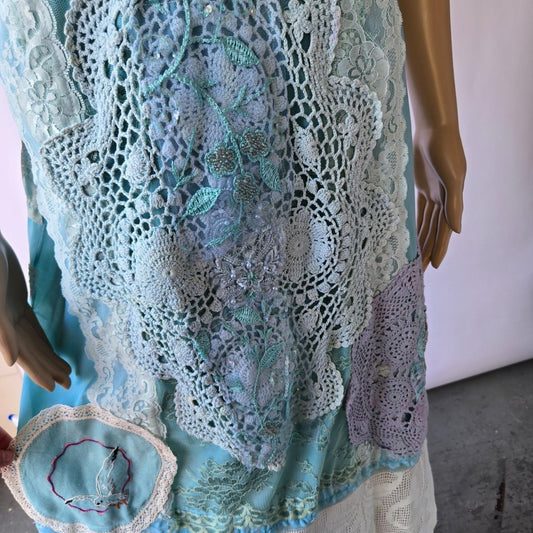 Ethereal Romance | Blue | Dress| Ocean Melody Embroideries, Lace, Crochet and Roses | Size Large