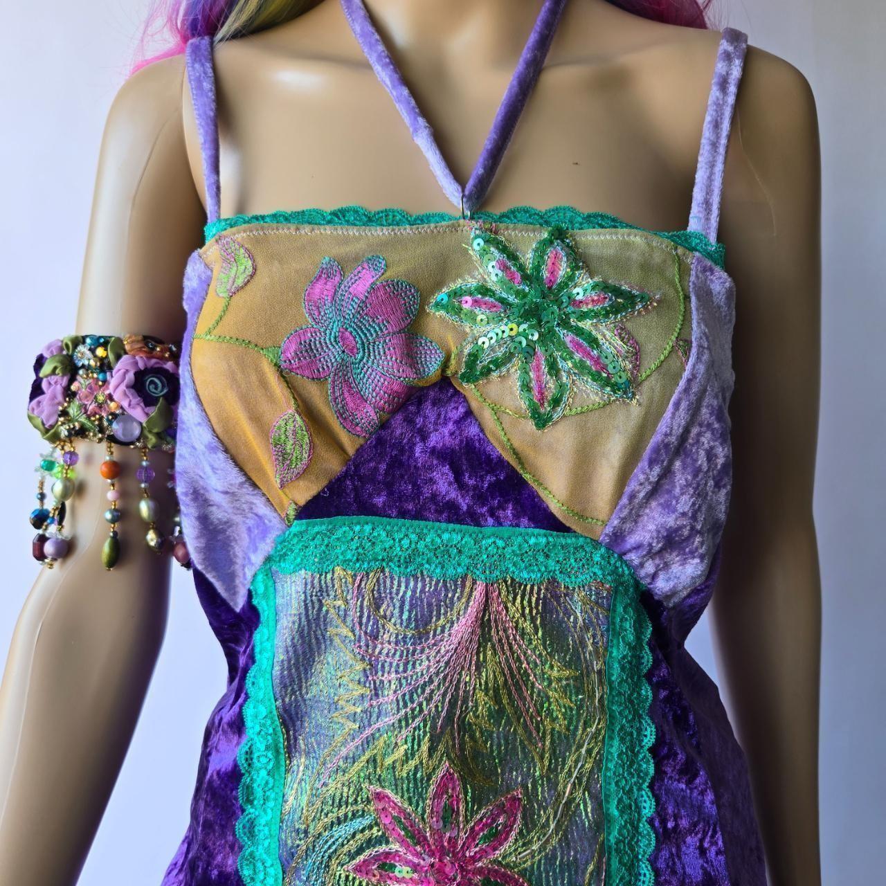 Vintage Glamour | Purple | Blouse | Twinkling Flowers Velvet Patchwork & Vintage Embroidery | Size Small