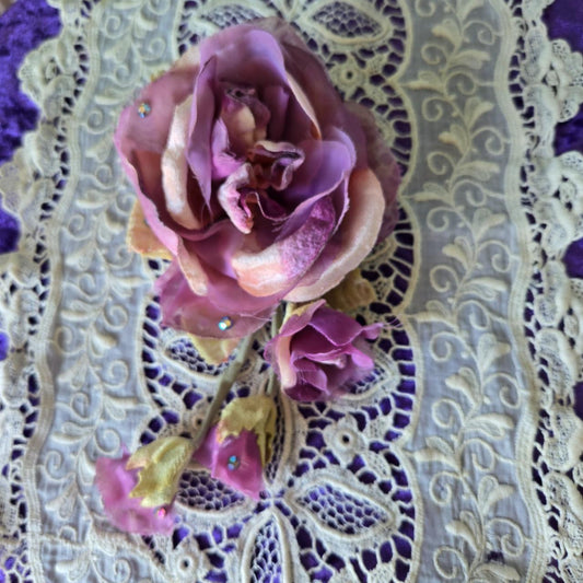 Ethereal Romance | Lavender | Brooch | Velvet and Chiffon 1920's-style Millinery Cabbage Rose