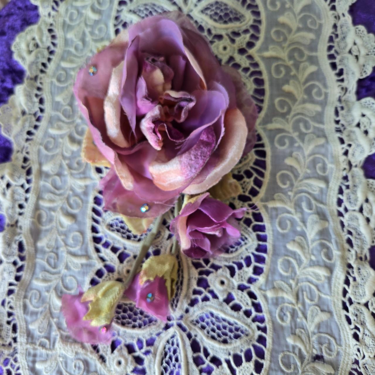 Ethereal Romance | Lavender | Brooch | Velvet and Chiffon 1920's-style Millinery Cabbage Rose