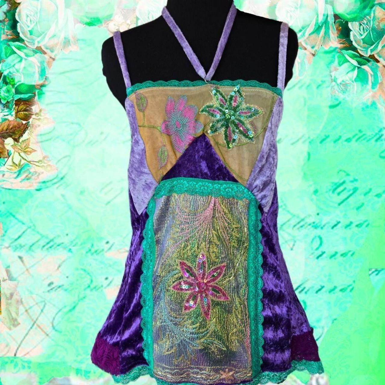 Vintage Glamour | Purple | Blouse | Twinkling Flowers Velvet Patchwork & Vintage Embroidery | Size Small