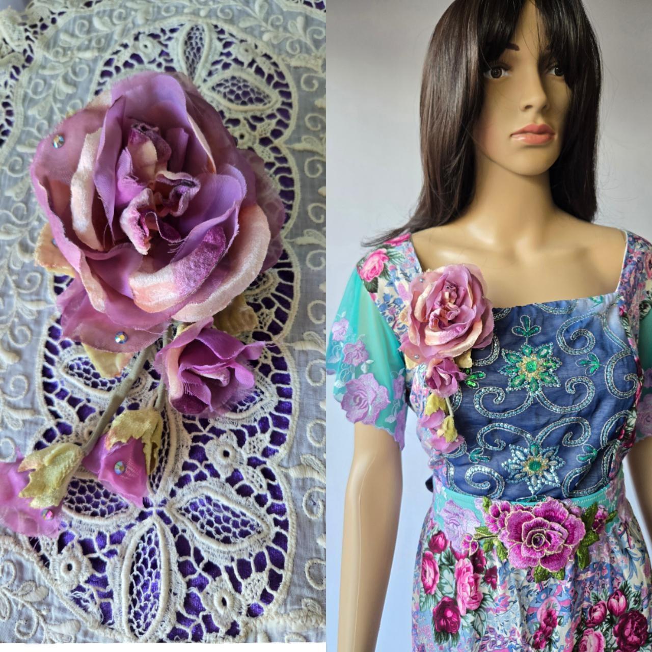 Ethereal Romance | Lavender | Brooch | Velvet and Chiffon 1920's-style Millinery Cabbage Rose