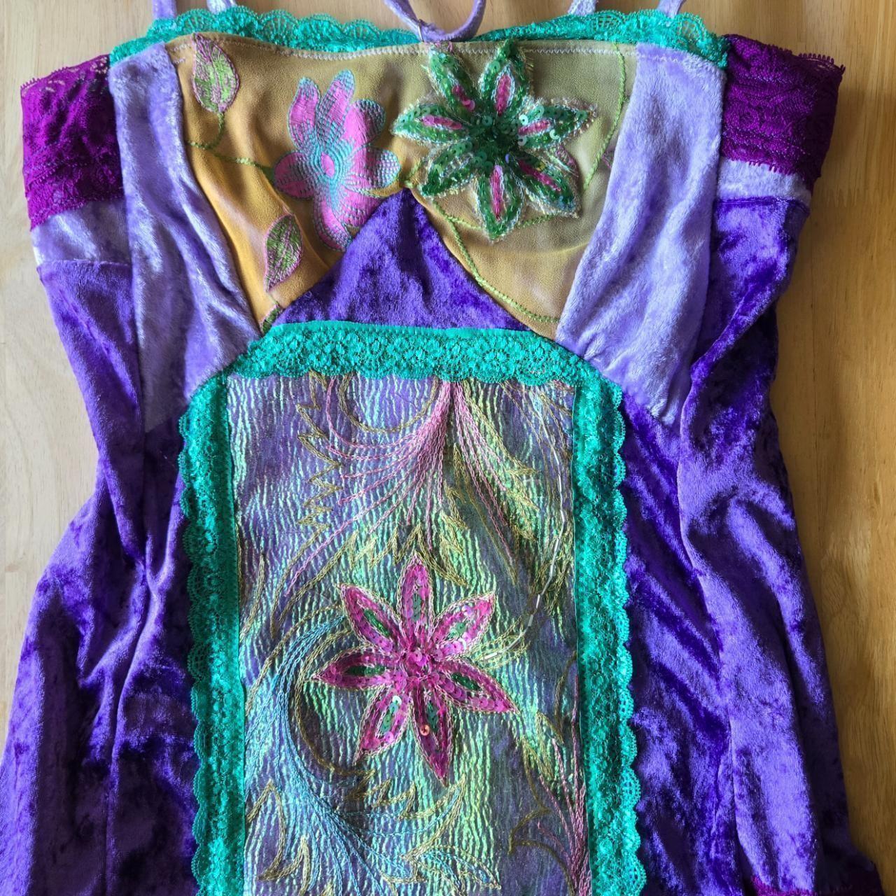 Vintage Glamour | Purple | Blouse | Twinkling Flowers Velvet Patchwork & Vintage Embroidery | Size Small