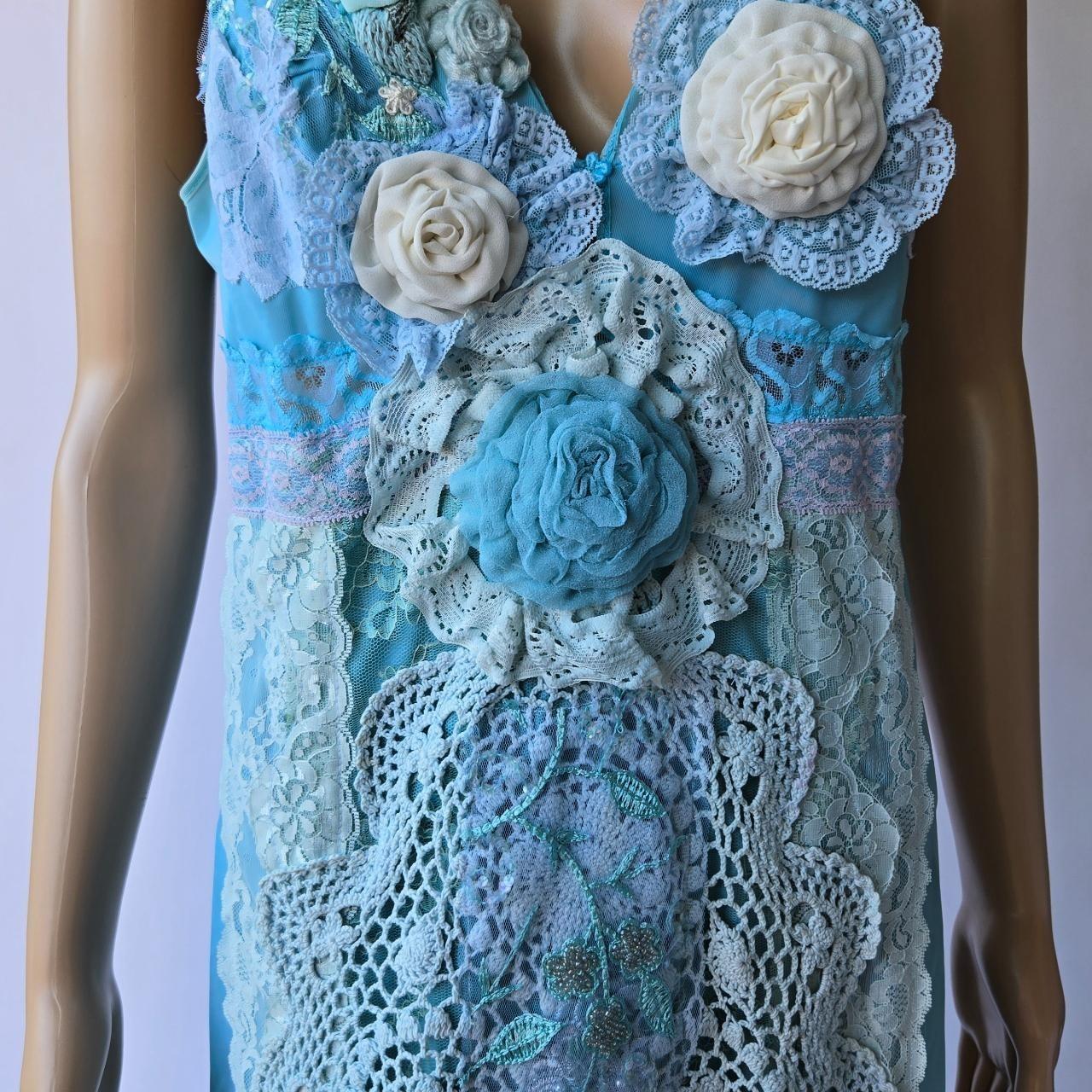 Ethereal Romance | Blue | Dress| Ocean Melody Embroideries, Lace, Crochet and Roses | Size Large