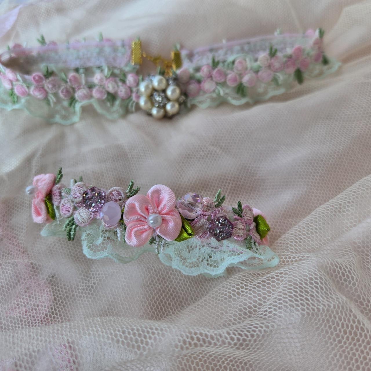 Ethereal Romance | Pale Pink | Choker & Bracelet | Vintage Style Lace Set