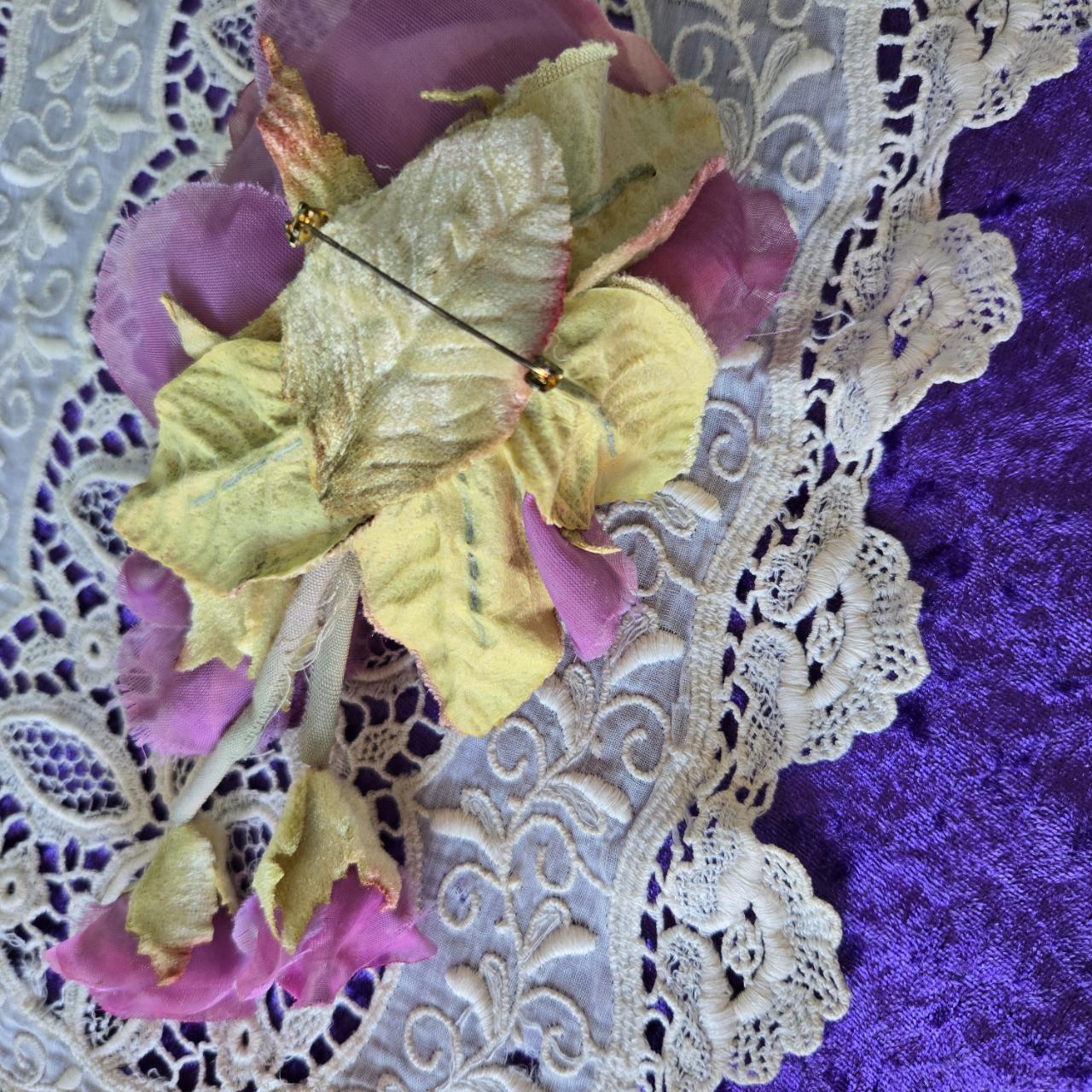 Ethereal Romance | Lavender | Brooch | Velvet and Chiffon 1920's-style Millinery Cabbage Rose