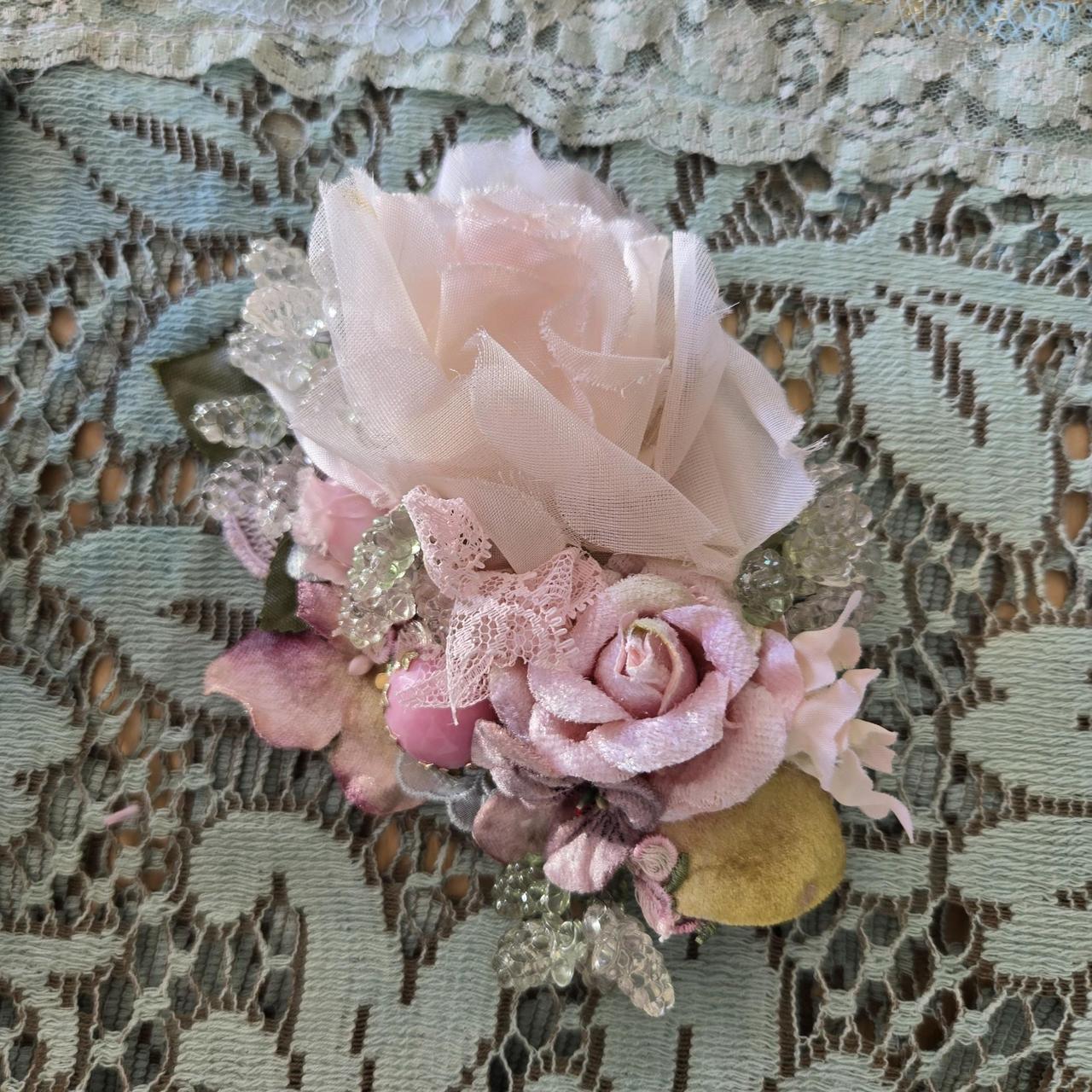 Ethereal Romance | Pale Pink | Hair Jewel | Ballet Pink Vintage Millinery Rose and Flower Posey Hair Clip