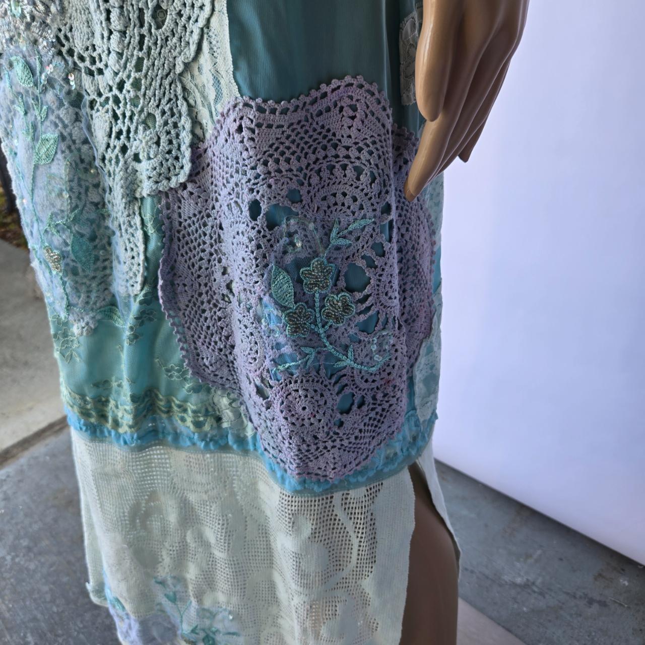 Ethereal Romance | Blue | Dress| Ocean Melody Embroideries, Lace, Crochet and Roses | Size Large