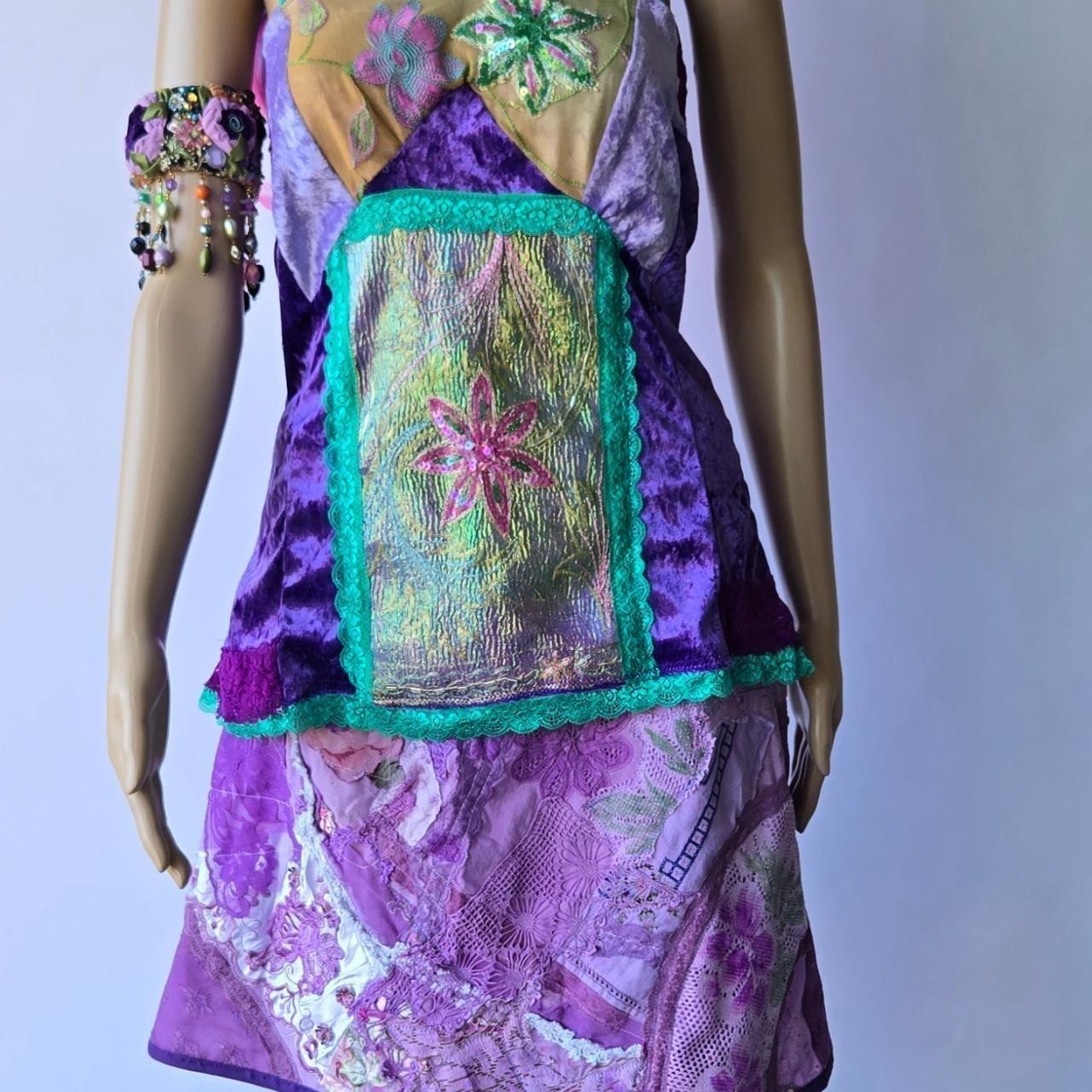 Vintage Glamour | Purple | Blouse | Twinkling Flowers Velvet Patchwork & Vintage Embroidery | Size Small