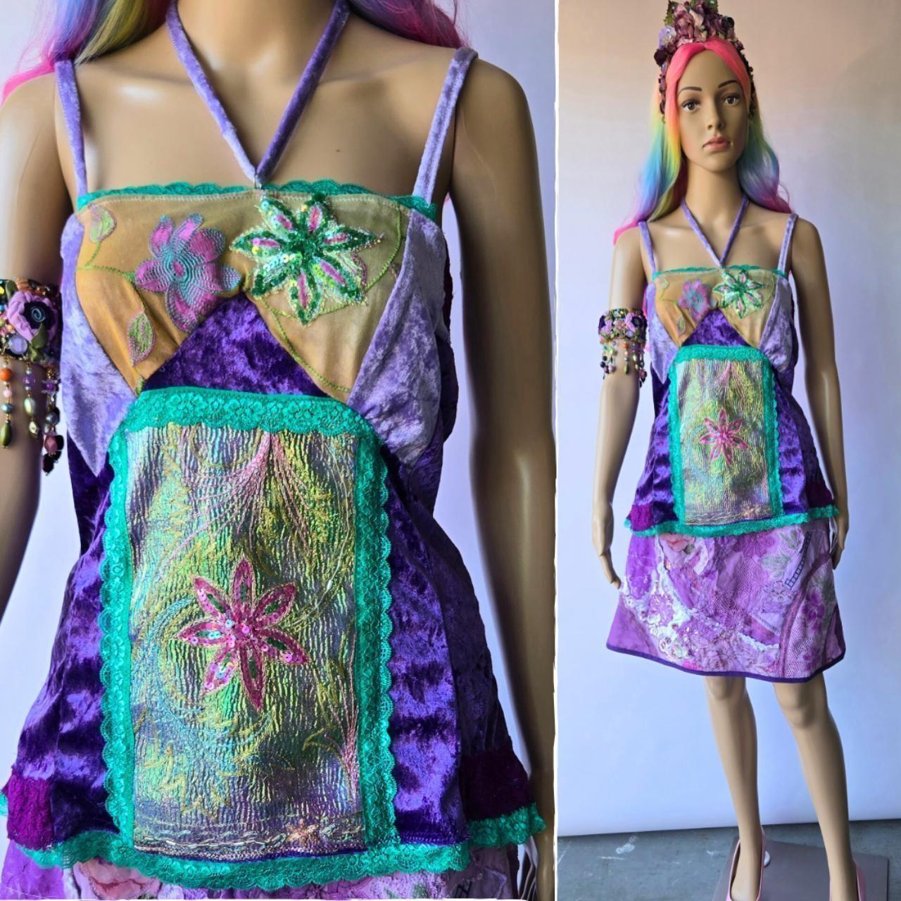 Vintage Glamour | Purple | Blouse | Twinkling Flowers Velvet Patchwork & Vintage Embroidery | Size Small
