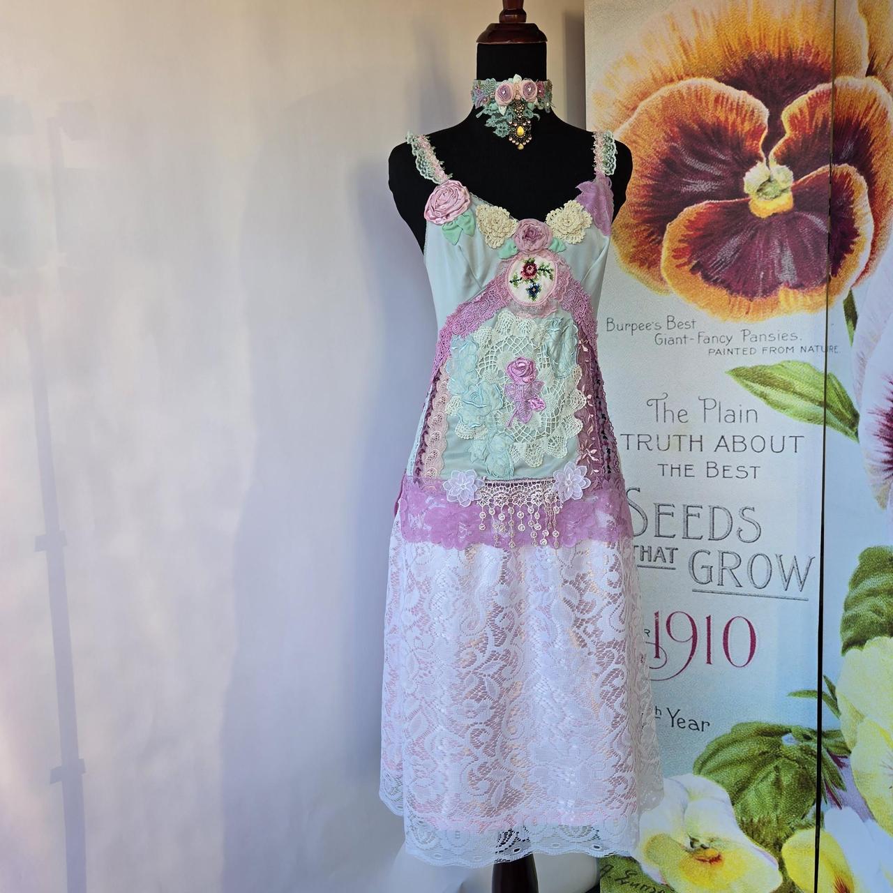 Ethereal Romance | Blue | Choker | 1920s- style Pink Lingerie Rosettes Bejewelled