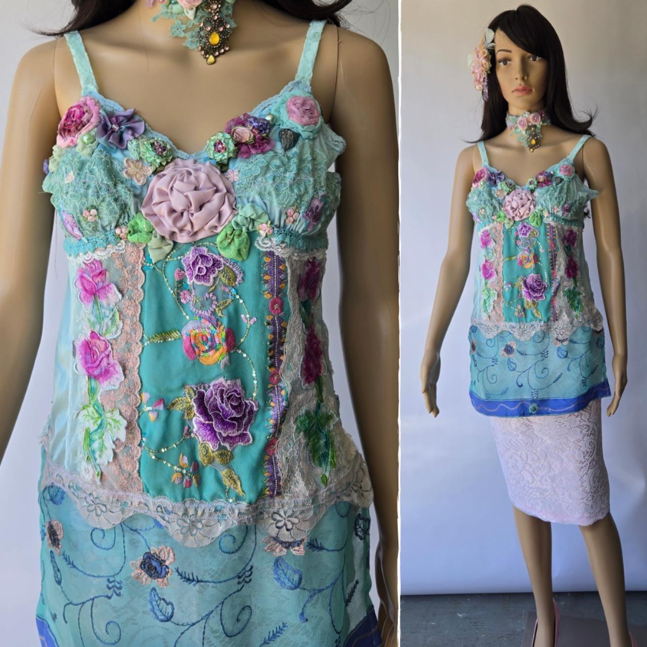 Ethereal Romance | Blue | Blouse | Love Story - Vintage Lace Tunic Style Pinks Lilacs Lavenders and Aqua | Size Medium