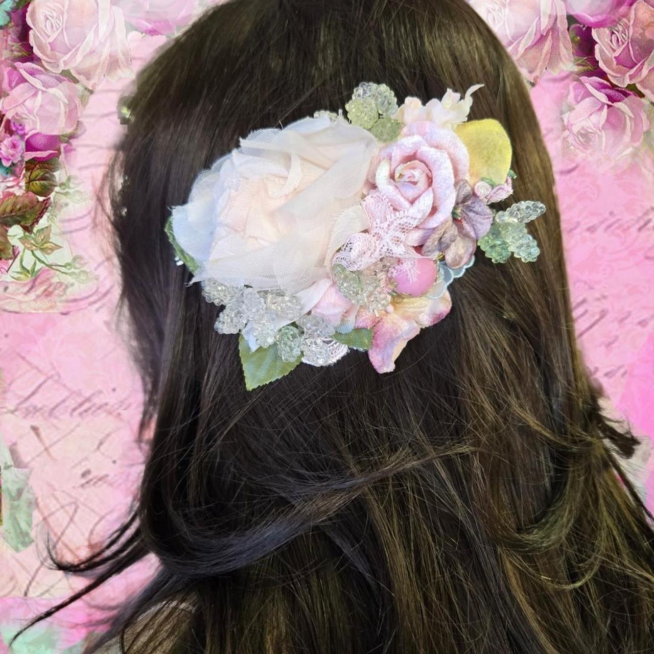 Ethereal Romance | Pale Pink | Hair Jewel | Ballet Pink Vintage Millinery Rose and Flower Posey Hair Clip