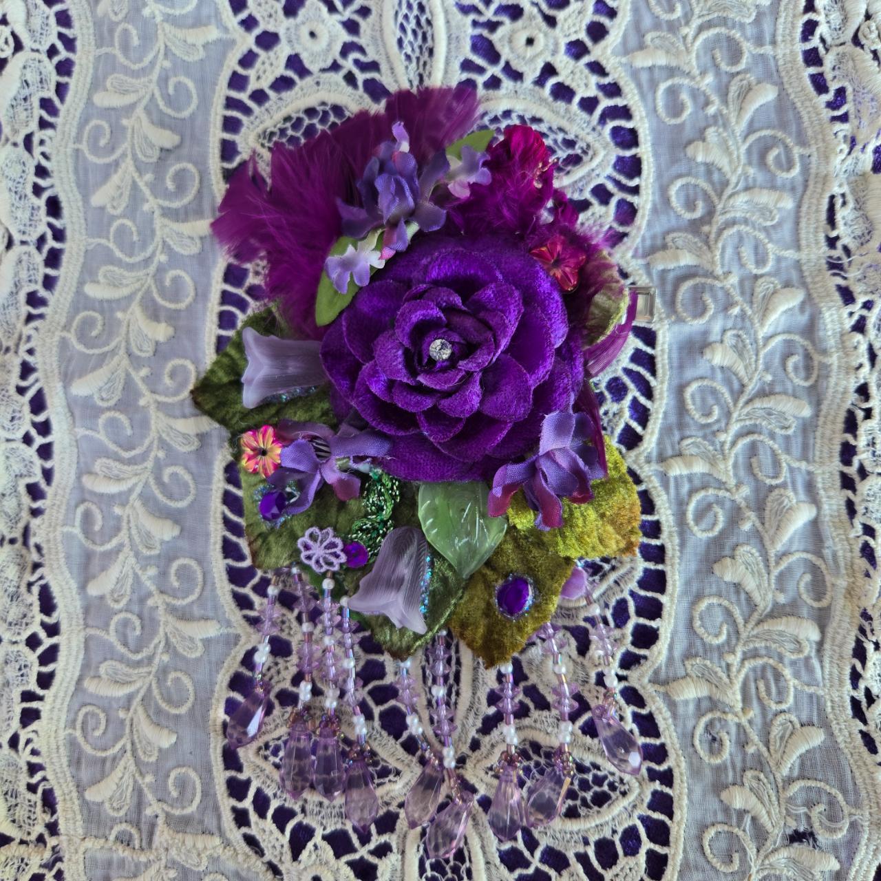 Vintage Glamour | Purple | Hair Jewel | Rose Velvet Millinery Hair Clip - 1920s Flapper Style