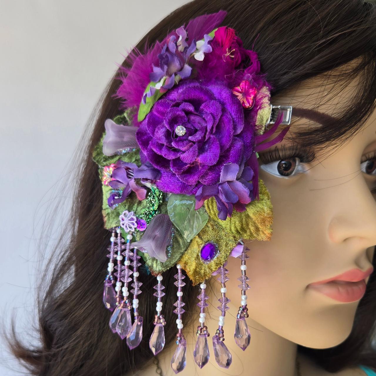 Vintage Glamour | Purple | Hair Jewel | Rose Velvet Millinery Hair Clip - 1920s Flapper Style