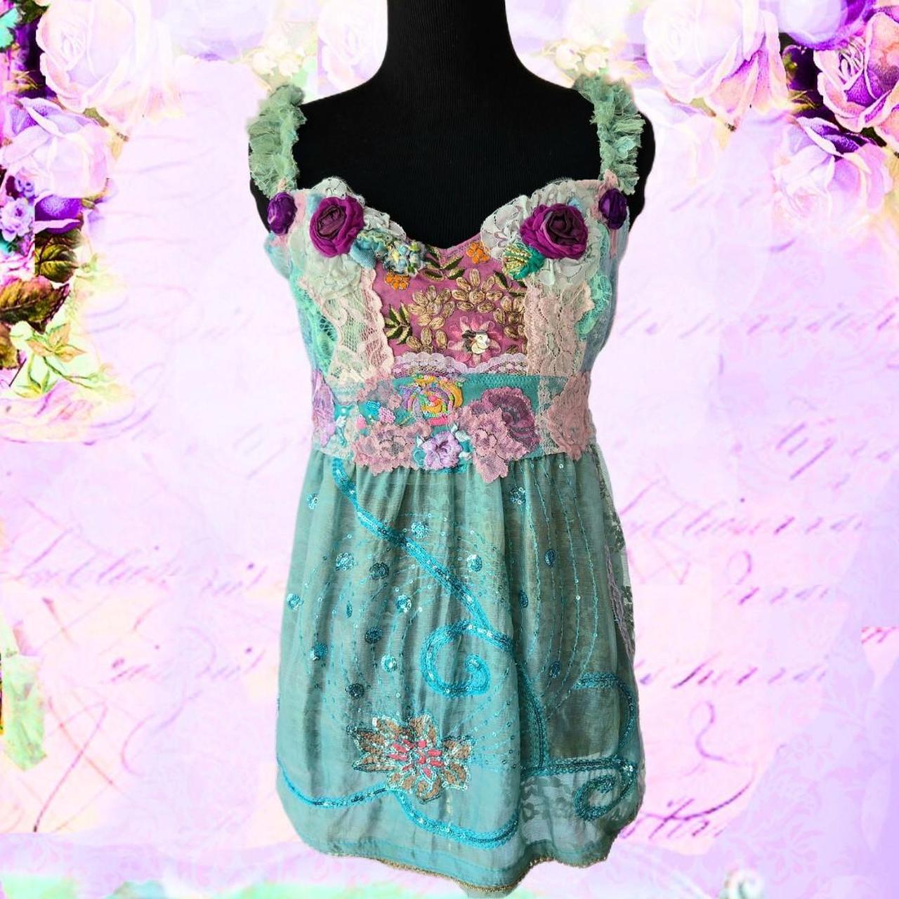 Ethereal Romance | Blue | Blouse | Garden Dream Aqua, Lavender and Purple Top | Size Medium