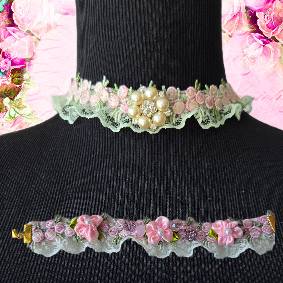 Ethereal Romance | Pale Pink | Choker & Bracelet | Vintage Style Lace Set