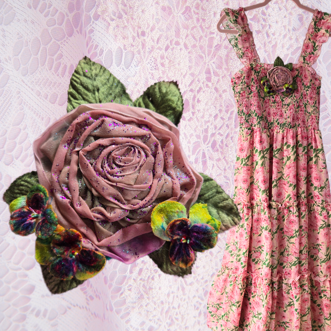 Ethereal Romance | Peach Sunset | Brooch | Vintage French Ribbon & Velvet Violet Brooch