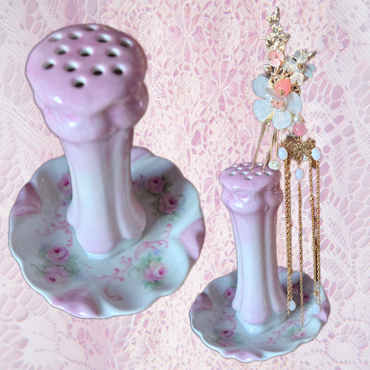 Whimsical Wonders | Pink | Vintage Pink Rose Hatpin Holder & Trinket Display