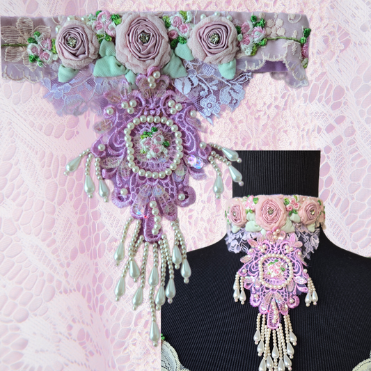 Ethereal Romance | Pink | Choker | Handmade Lace Choker Pink Roses &amp; Pearls Ornate Balletcore Fairy 🌸