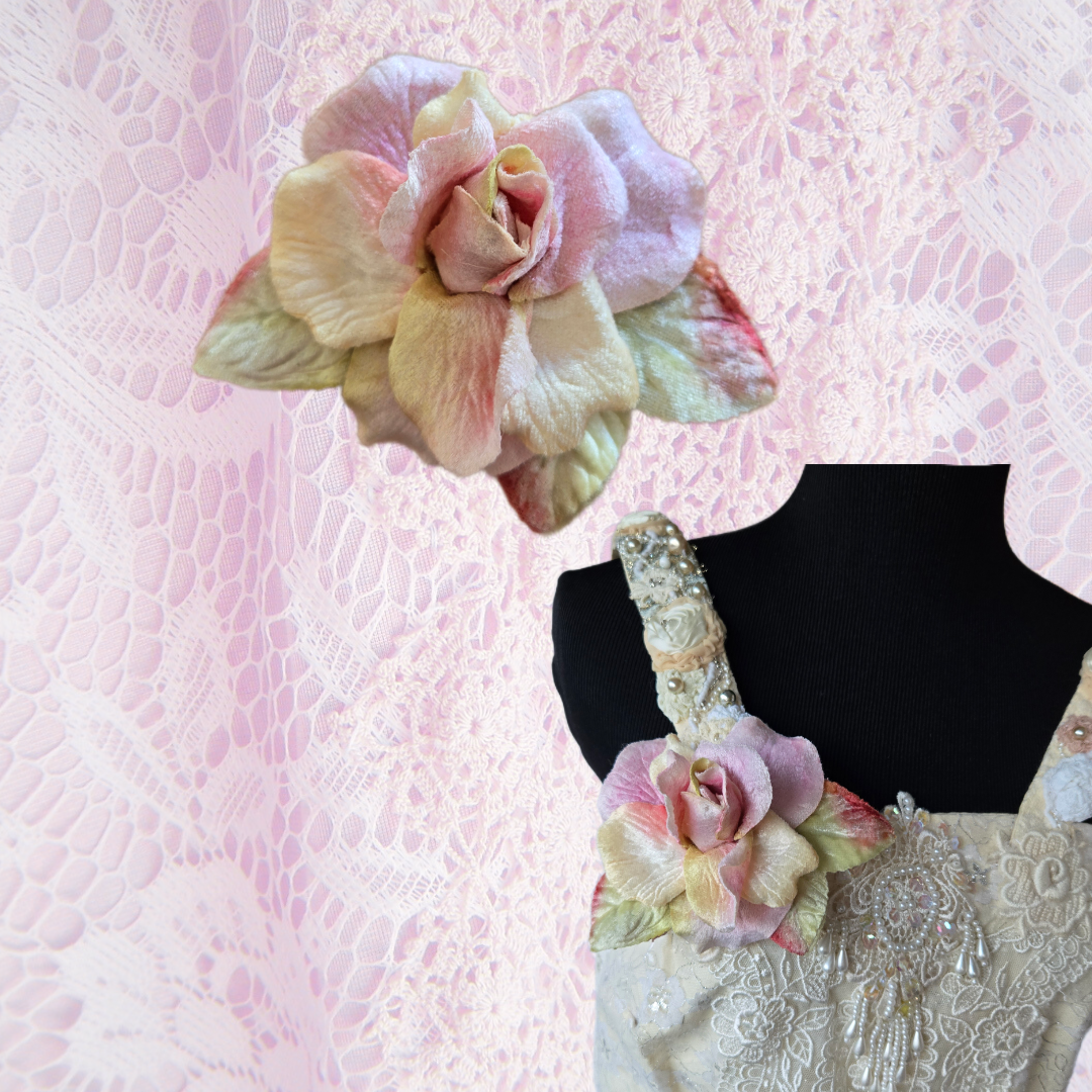 Ethereal Romance | Pink | Brooch | Handmade Blush Pink Velvet Rose Millinery Pin
