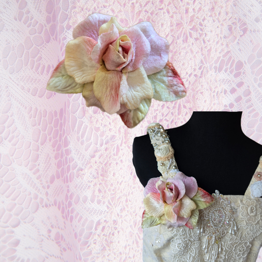 Ethereal Romance | Pink | Brooch | Handmade Blush Pink Velvet Rose Millinery Pin