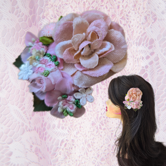 Ethereal Romance | Pink | Hair Clip | 🩰 Balletcore Handmade Velvet Rose Hair Clip Pink