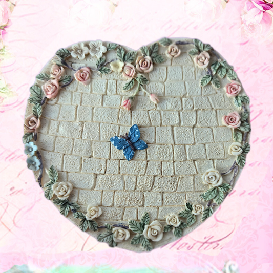 Whimsical Wonders | Ivory | Vintage | Heart Shape Roses and Butterfly Jewelry Tray