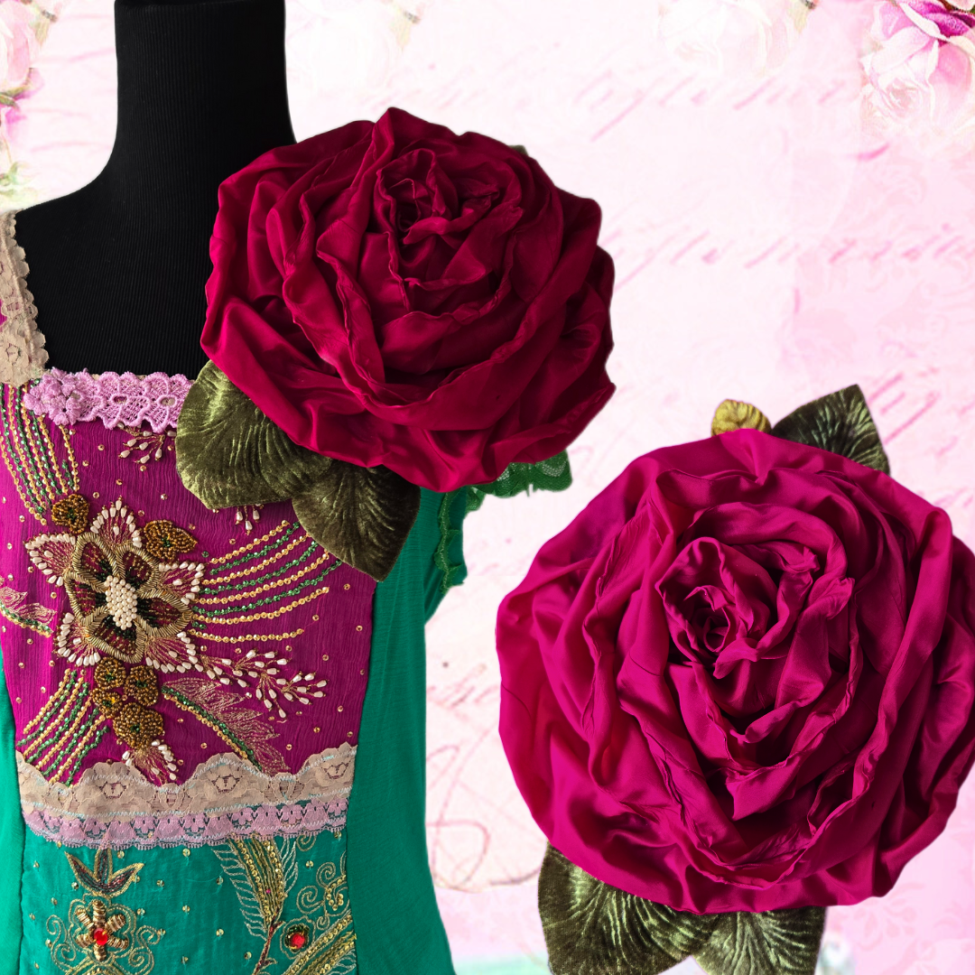 Ethereal Romance | Pink | Brooch | 1920s Style Raspberry Rose Large Rose Pin