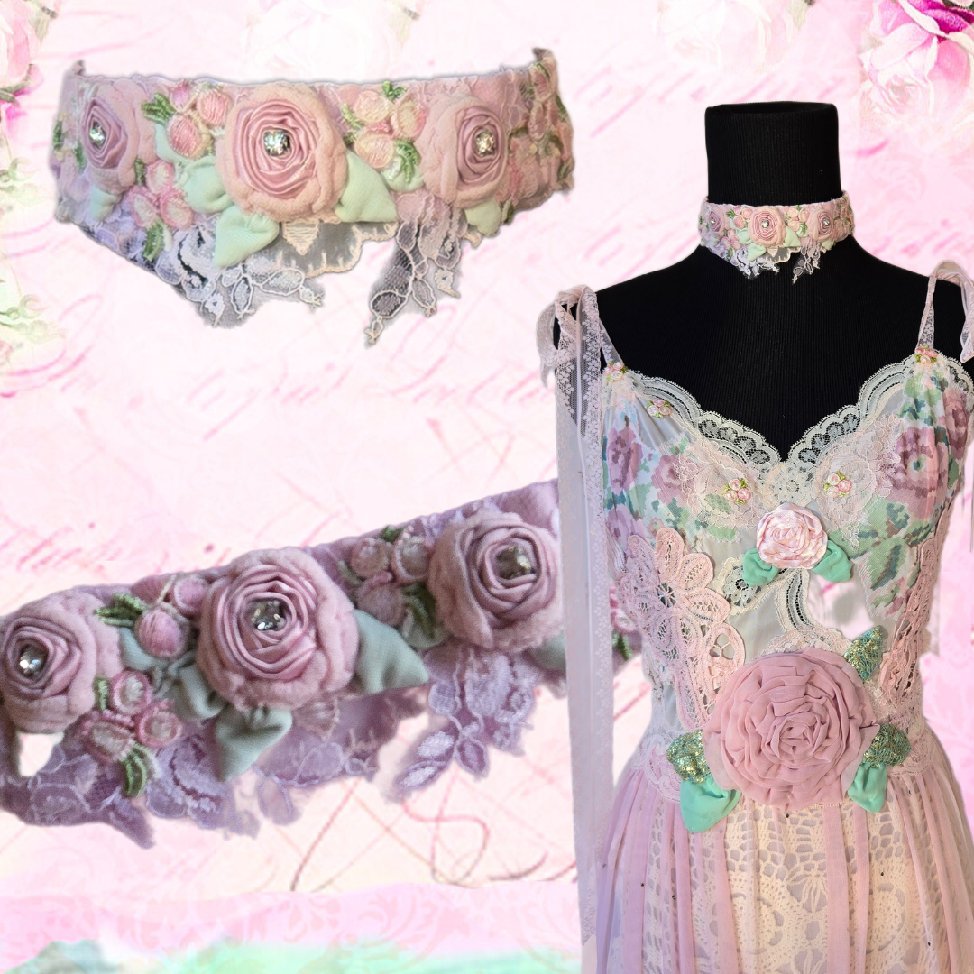 Ethereal Romance | Pink | Choker | Ballet Rose & Vintage French Embroidery
