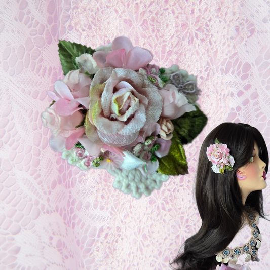 Ethereal Romance | Pink | Hair Clip | 🌸 Handmade Pink Rose Lace Hair Clip Balletcore Fairycore