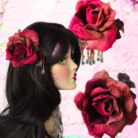 Vintage Glamour | Red | Hair Comb | Vintage Red Millinery & Beaded Fringe 1920s Style