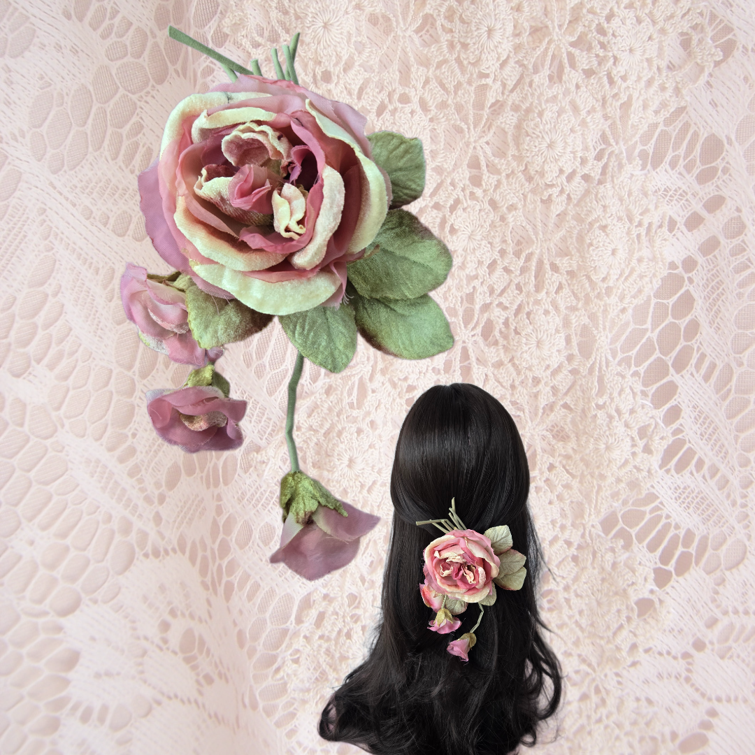 Ethereal Romance | Apricot & Pink | Hair Clip | Apricot Pink Millinery Velvet Rose Posey Barrette