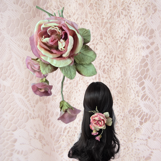 Ethereal Romance | Apricot & Pink | Hair Clip | Apricot Pink Millinery Velvet Rose Posey Barrette