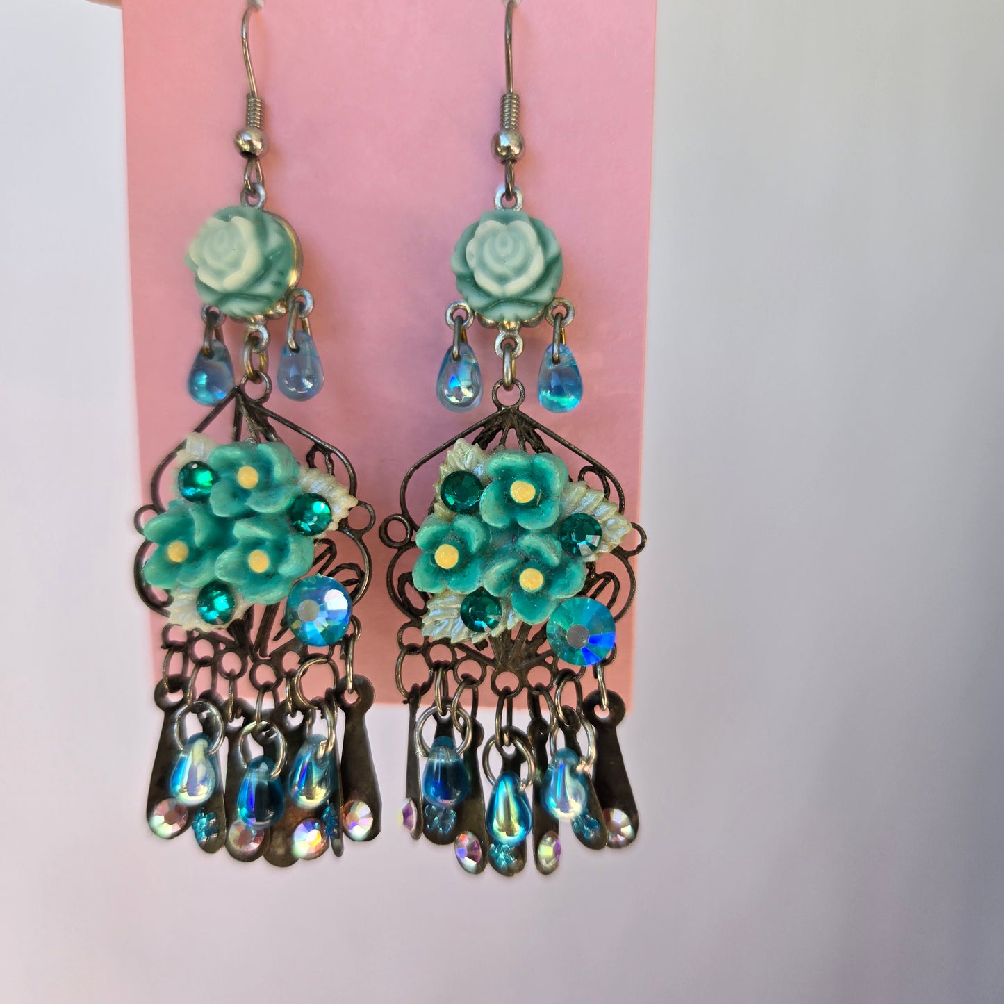 Ethereal Romance | Blue | Earrings | Roses Amidst Hydrangea Blooms