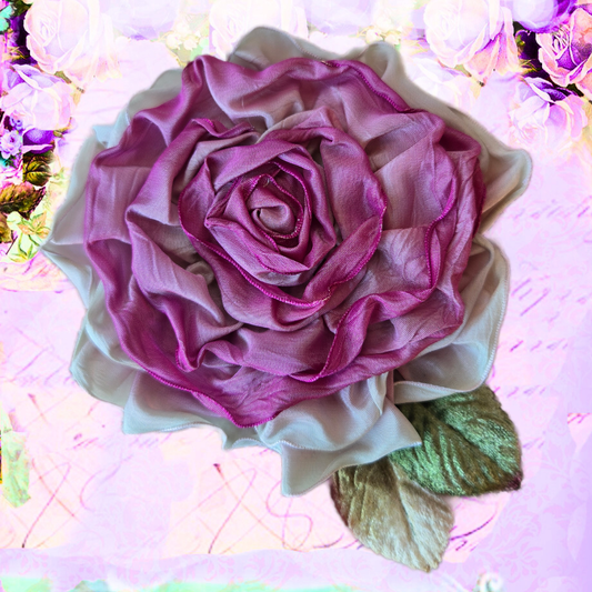 Ethereal Romance | Lavender | Brooch | Handmade Vintage French Ombre Ribbon Rose Pin