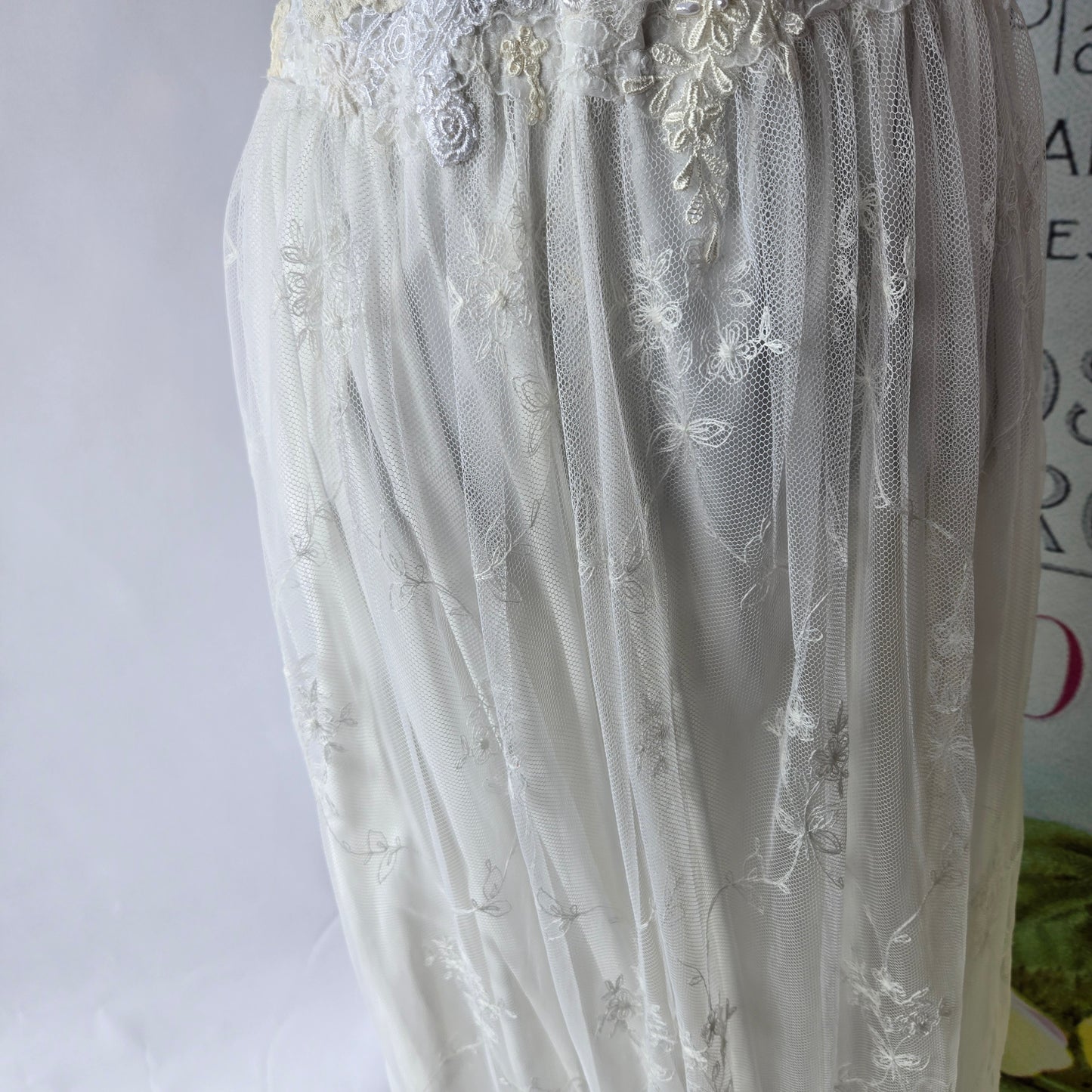 Ethereal Romance | White & Cream | Dress | Vintage Lace Embroidered Rose & Lace-up | Wedding & Bridal |Size Medium - Large
