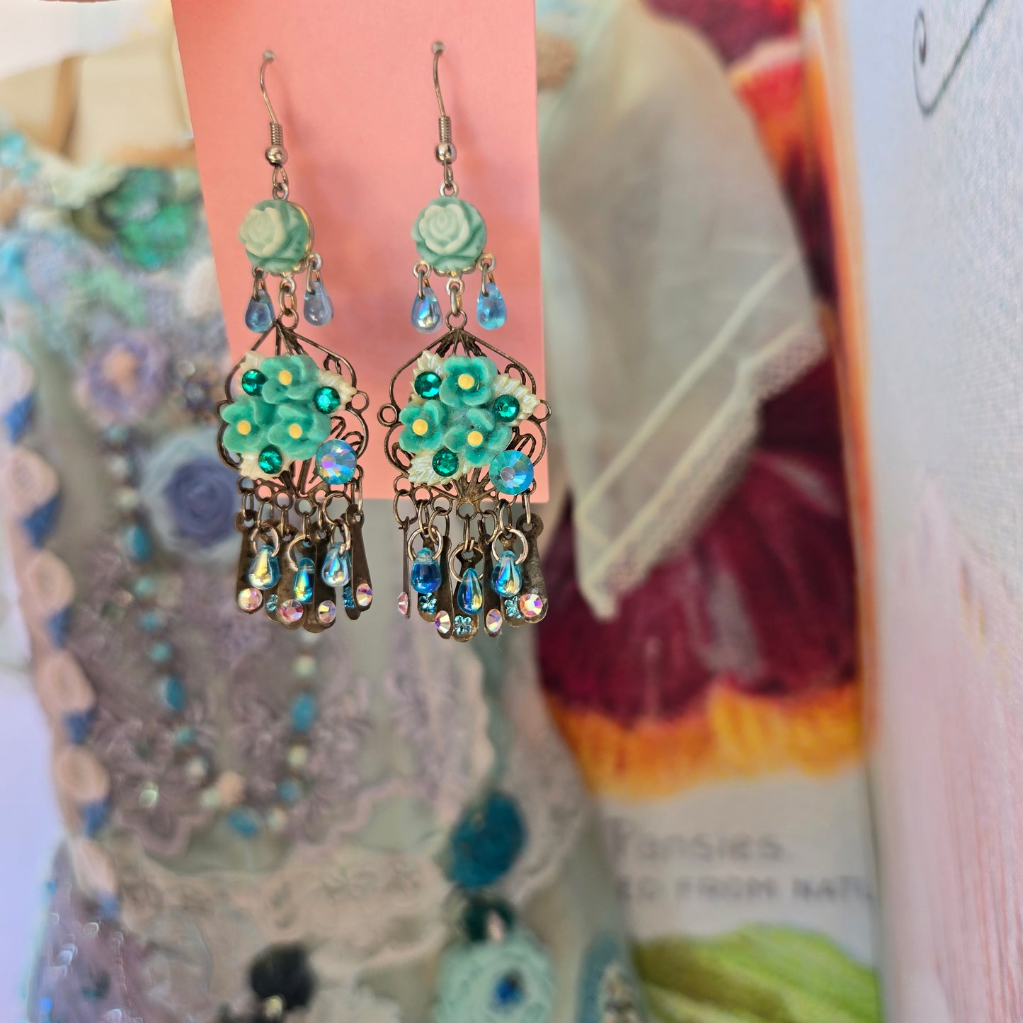 Ethereal Romance | Blue | Earrings | Roses Amidst Hydrangea Blooms