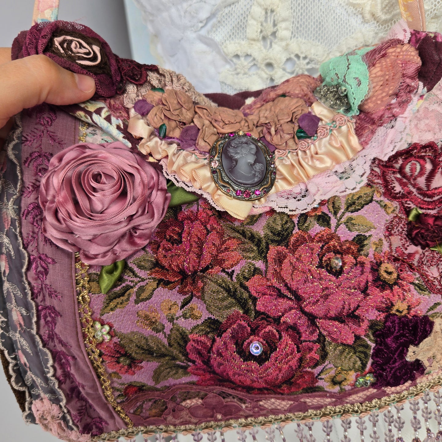 Vintage Glamour | Aubergine | Bag | 1920s Style Tapestry and Antique Textiles
