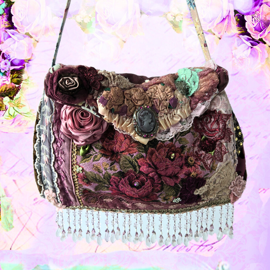 Vintage Glamour | Aubergine | Bag | 1920s Style Tapestry and Antique Textiles